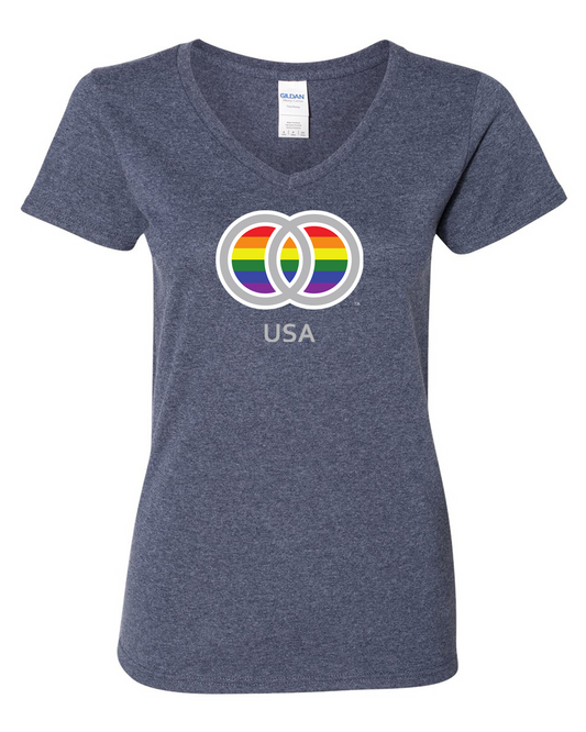 Marriage Pride PROVINCIAL USA Women's Short Sleeve V-Neck T-Shirt