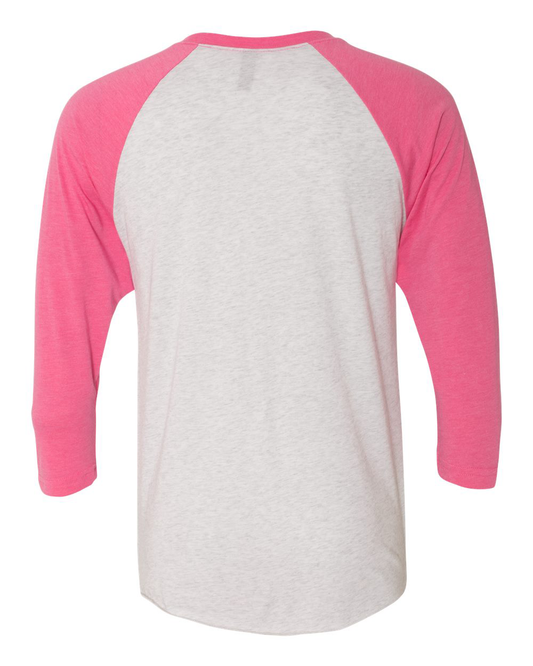 Marriage Pride PINK Large Logo White/Pink Unisex Tri-Blend Raglan 3/4 Sleeve T-Shirt