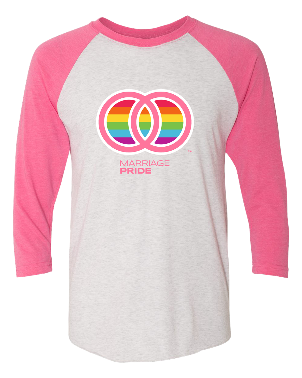 Marriage Pride PINK Large Logo White/Pink Unisex Tri-Blend Raglan 3/4 Sleeve T-Shirt