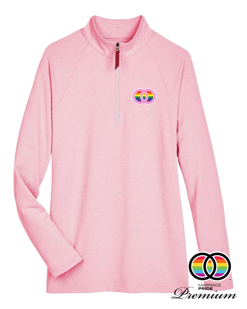 Marriage Pride PREMIUM PINK Women's Quarter-Zip Performance Pink Pullover