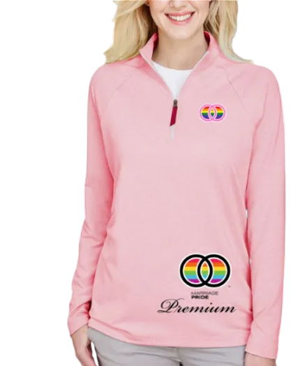 Marriage Pride PREMIUM PINK Women's Quarter-Zip Performance Pink Pullover