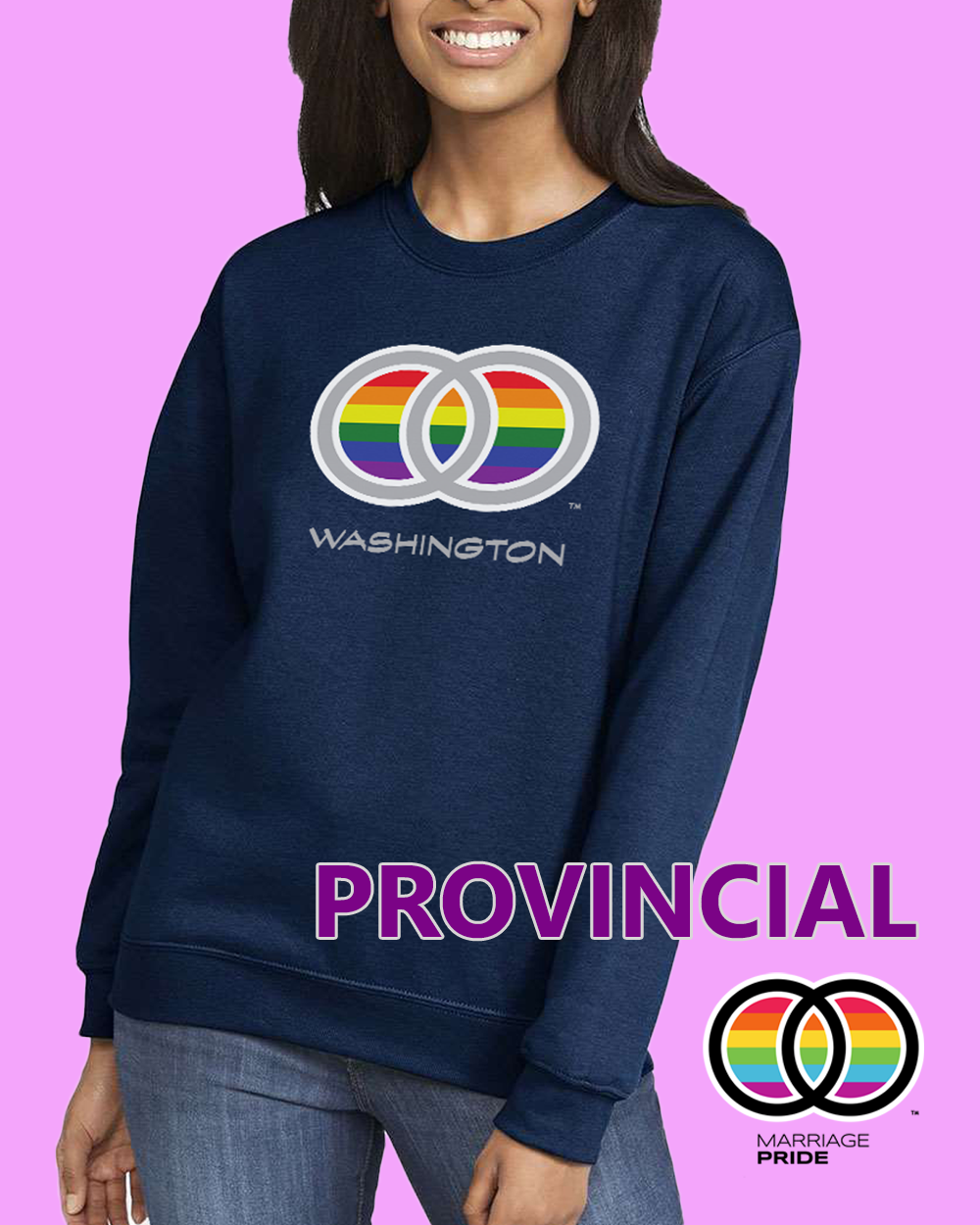 PROVINCIAL Marriage Pride STATE Center Chest Unisex Crewneck Navy Sweatshirt